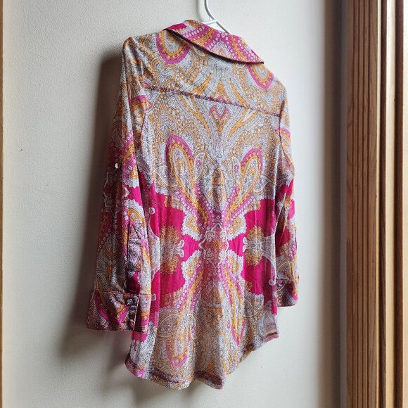 INC International Concepts Paisley Half Button Down Shirt Size Medium - Picture 11 of 14